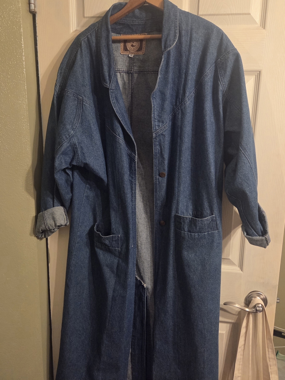 Vtg Gotcha Covered Jeans Wear Long Denim Duster Coat - Blue